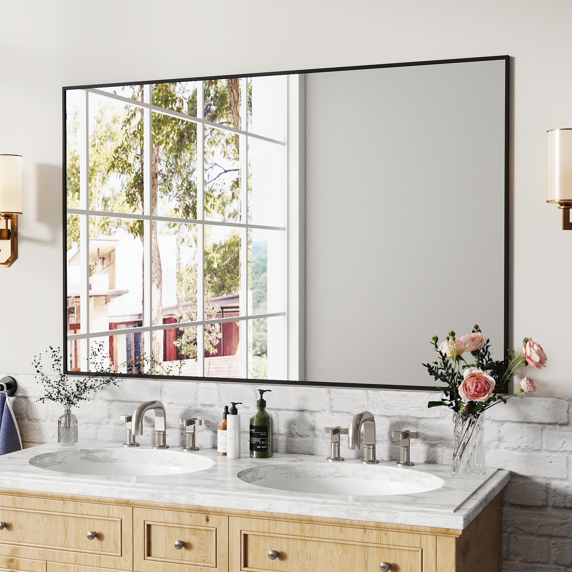 Amazon.com: LUSABE Matte Black Metal Framed Bathroom Mirror, 55x36